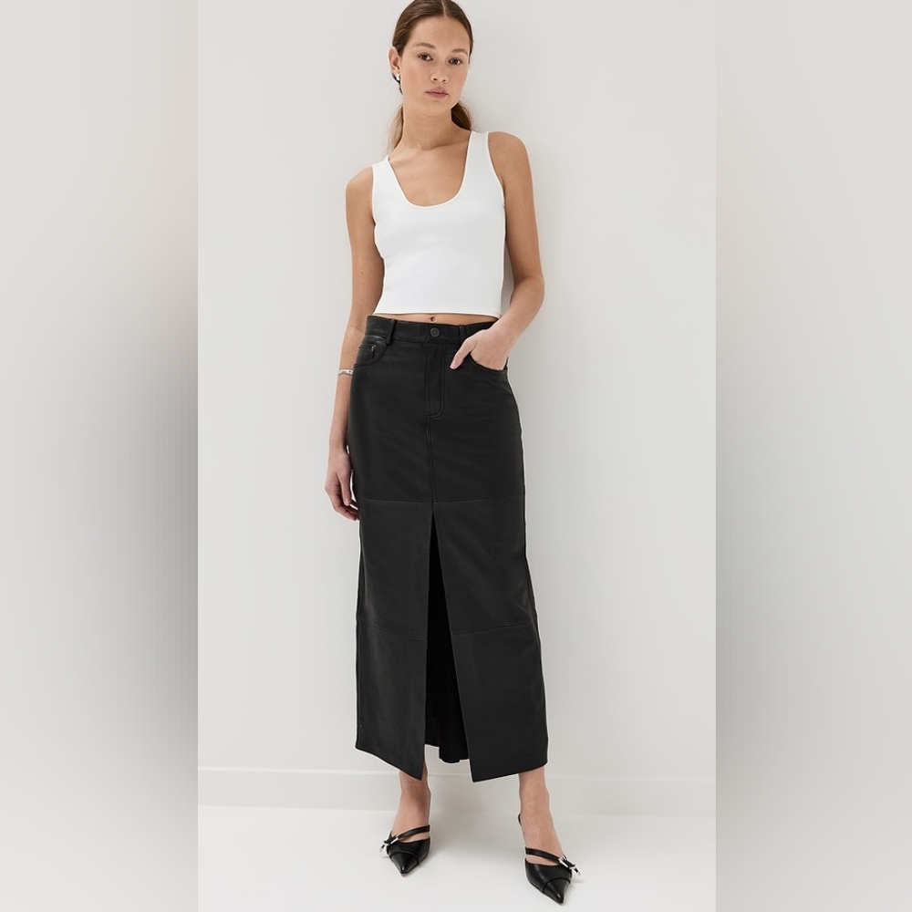 VEDA Reformation Tazz Black Leather Maxi Skirt